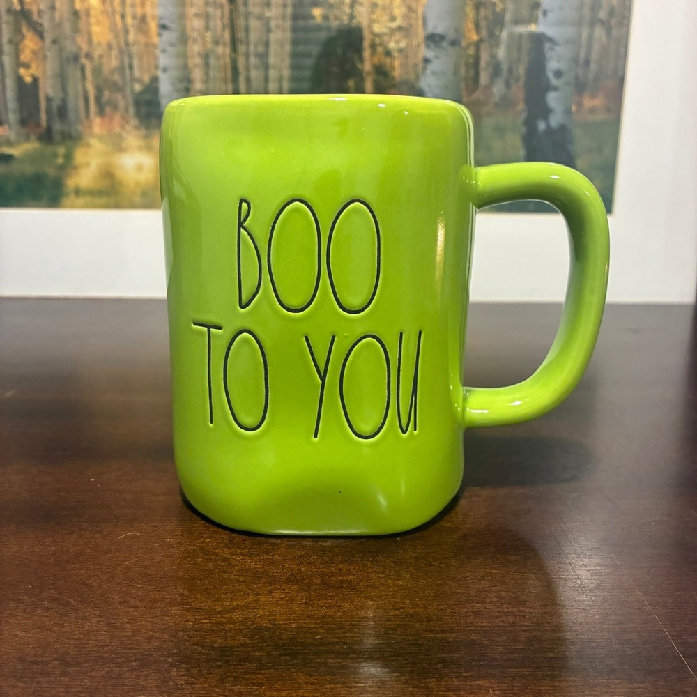 Rae Dunn Boo To You Halloween Coffee Mug Lime Green Black Interior